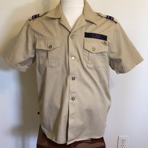 Cavi Military Style Short Sleeve Shirt Tan Sz M